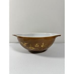 Vintage Pyrex 444 Early American Cinderella Mixing Bowl 4 Qt Brown Gold Cottage